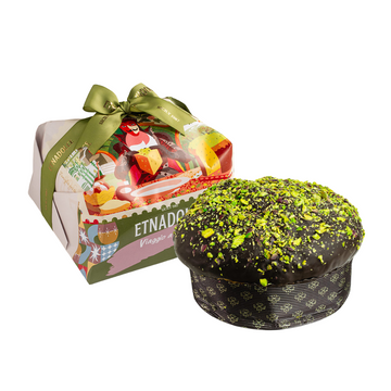 Panettone Vulcano e Pistacchio Salato 1 kg – Incarto a mano Illustrazione “Orlando”